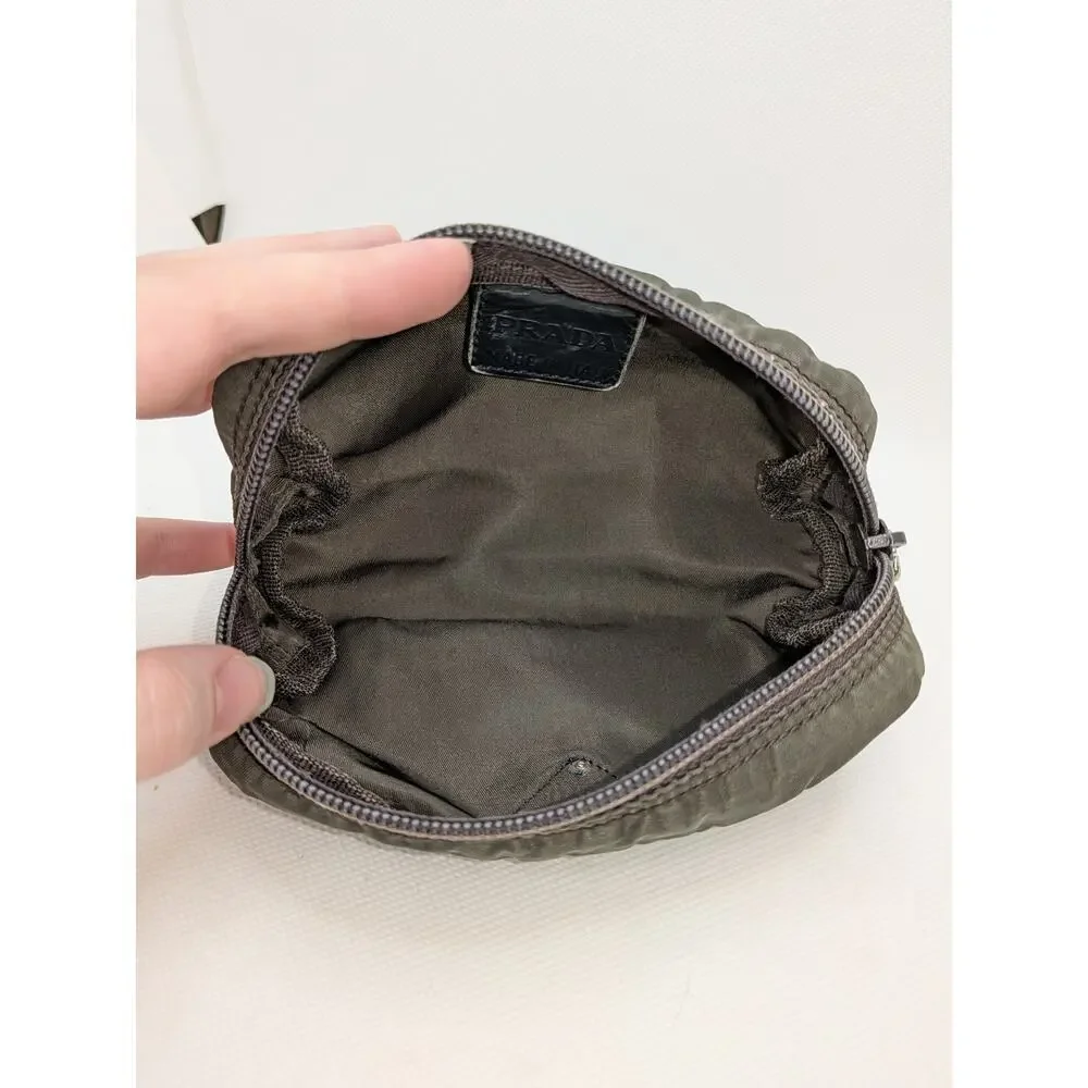 PRADA Pouch Tessuto Green Nylon Khaki Authentic Zip Bag